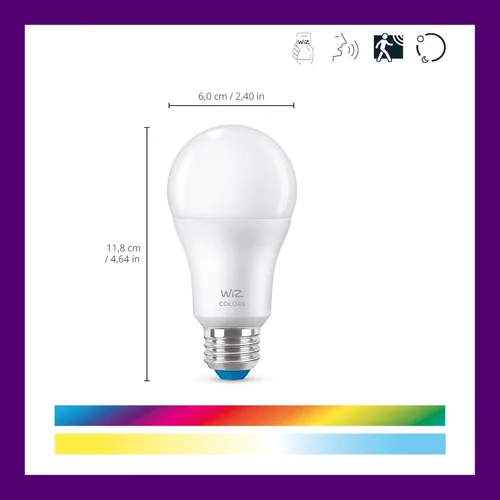 Vista 2 de WiZ Bombillas LED inteligentes, automatización de atardecer a amanecer + detección de movimiento + control con voz o aplicación, a todo color A19