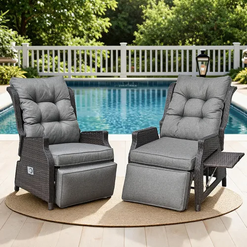 Vista 13 de Sillón reclinable para exteriores con respaldo ajustable y reposapiés, color beige