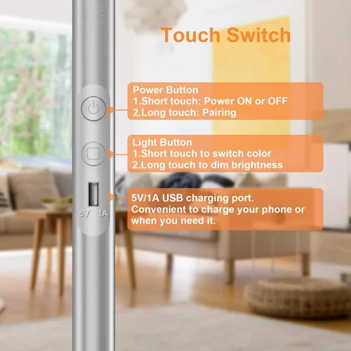 Vista 7 de LEPOWER Lámpara de pie brillante con 16 millones de opciones de color, control táctil y compatible con Alexa, Goolge Home, lámpara de pie regulable