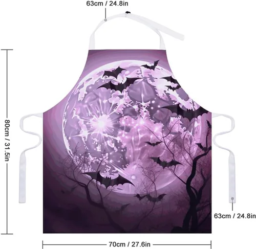 Vista 2 de MUSM Purple Moon Apron，Classic Vintage Funny with Pockets Aprons,Adjustable Bib Waterdrop Resistant for Kitchen Cooking Restaurant BBQ Painting