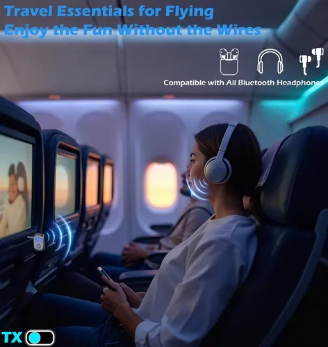 Vista 2 de Adaptador Bluetooth de avión para auriculares, transmisor Bluetooth para TV/PC/gimnasio, receptor de audio para receptor estéreo, receptor