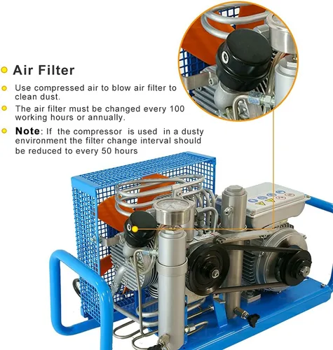 Vista 5 de Compresor de aire portátil - 2.2kw / 3HP - 230V/60Hz - 3.5cfm máx. 4500 Psi - Compresor de aire de alta presión Tanque de buceo/Rife/PCP