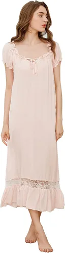 Vista 7 de Sharebeauty Camisón de Noche Super Suave Estilo Vintage Palacio Victoriano de Modal Viscosa Rayón