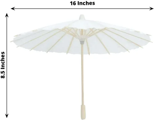Vista 3 de Efavormart - Paquete de 4 mini paraguas de papel blanco de 16 pulgadas, pequeños detalles de bambú para centros de mesa caprichosos, recuerdos