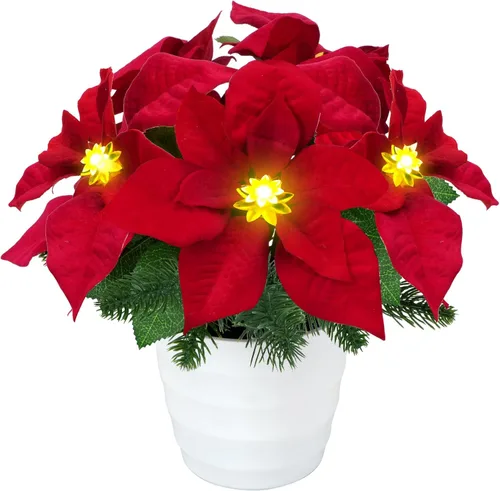 Vista 7 de 3 paquetes de flores de Pascua artificiales de 14 pulgadas Poinsetia roja