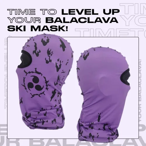 Vista 6 de Máscara de esquí de anime con diseño Pasamontañas púrpura Cm negro A verano Skii y máscaras de invierno para hombres y mujeres, cubierta facial