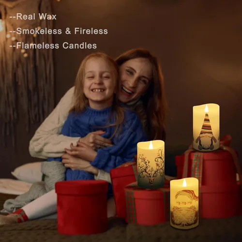Vista 4 de Velas de Navidad sin llama con control remoto, 7,6 cm x 12,7 cm, Velas parpadeantes de cera real con mecha 3D, pilas, vela de árbol de Navidad Árbol