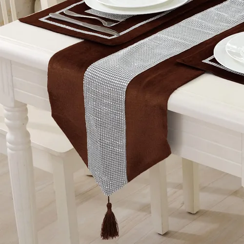 Vista 11 de Camino de mesa largo con lentejuelas y diamantes de imitación y borlas para comedor, Navidad, boda, fiesta, decoración de mesa