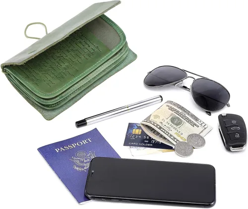Vista 9 de Cartera de viaje organizadora de cuero genuino Nomad Cartera de mujer con soporte para pasaporte