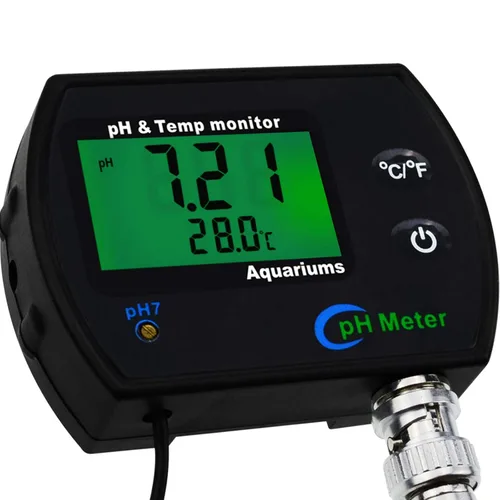 Vista 5 de Medidor de pH y temperatura combinado 2 en 1 Probador de calidad del agua Electrodo de pH BNC reemplazable para acuarios Tanques hidropónicos