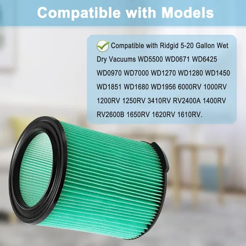 Vista 2 de Paquete de 2 filtros VF6000 para aspiradoras Ridgid de 5-20 galones en seco y húmedo WD5500 WD0671 WD6425 WD7000 WD1280 WD1851 WD1680 WD1956 RV2400A