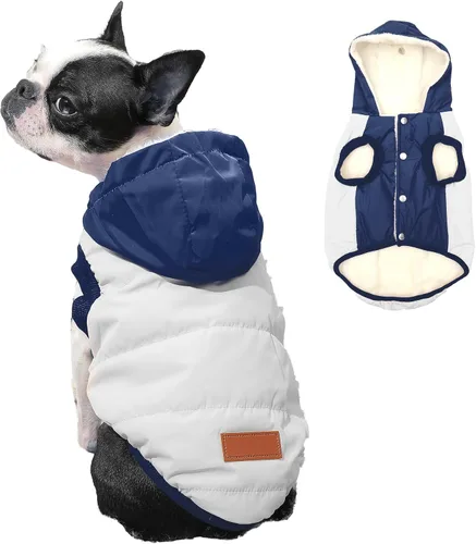 Vista 18 de vecomfy - Sudadera con capucha para perro, forro polar y algodón, extra cálida, para invierno, chaqueta para perro pequeño, abrigos con capucha
