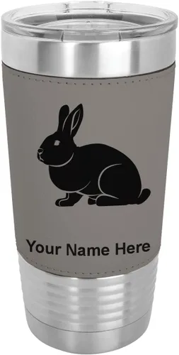 Vista 8 de LaserGram Personalized 20oz Tumbler, Rabbit (Baseball Style) Engraved Gift, Faux Leather Wrap, Vacuum Insulated Stainless Steel, Laser Engraved
