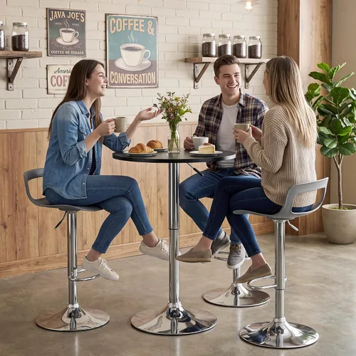 Vista 6 de NOBPEINT Taburete de bar giratorio ajustable con elevación de aire cromado contemporáneo, juego de 4, gris