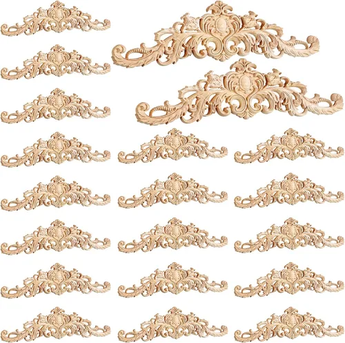 Vista 8 de 20 piezas de apliques largos de madera tallada Onlays para muebles tallados, calcomanías decorativas de tallado de madera para pared, puerta