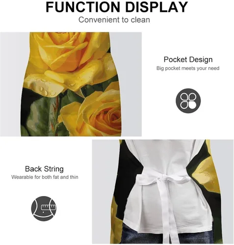 Vista 6 de MUSM Yellow Rose Apron，Classic Vintage Funny with Pockets Aprons,Adjustable Bib Waterdrop Resistant for Kitchen Cooking Restaurant BBQ Painting
