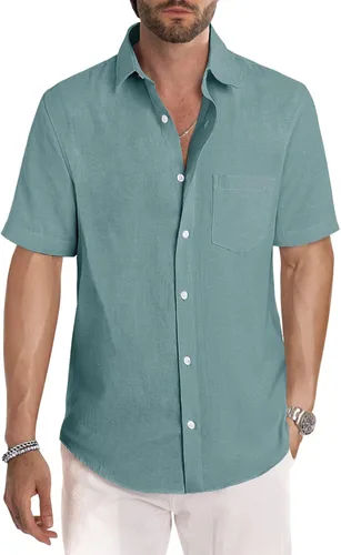Vista 122 de JMIERR Camisas de vestir a rayas con botones y manga corta para hombre