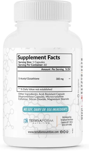 Vista 6 de TerraForm Nutrition S-acetil glutatión extra fuerte 300 mg – 60 cápsulas resistentes a los ácidos – Suplemento de glutatión premium – Suplemento SAG