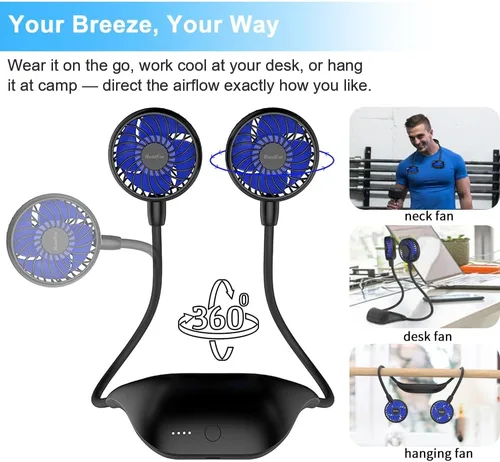 Vista 5 de HandFan Ventilador de cuello portátil de 10000 mAh recargable, 48 horas de larga duración, ventiladores de collar manos libres, ventilador