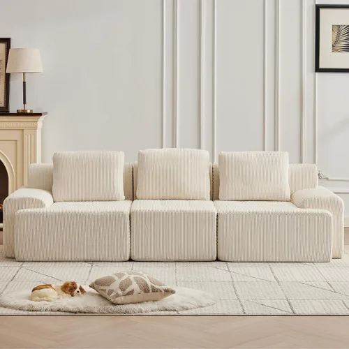 Vista 24 de Sofá modular modular con otomana móvil, sofá de asiento profundo con almohadas, cómodo sofá modular de nube para sala de estar, dormitorio y Blanco