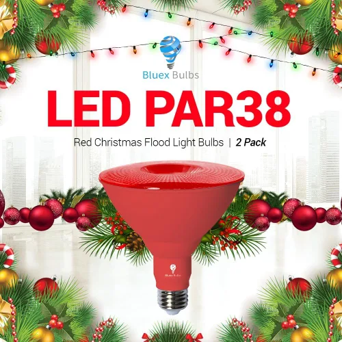 Vista 6 de Bluex Bulbs Paquete de 2 bombillas de luz LED BlueX Par38 de inundación color rojo - 18W (equivalente a 120 vatios) - Clasificación de humedad