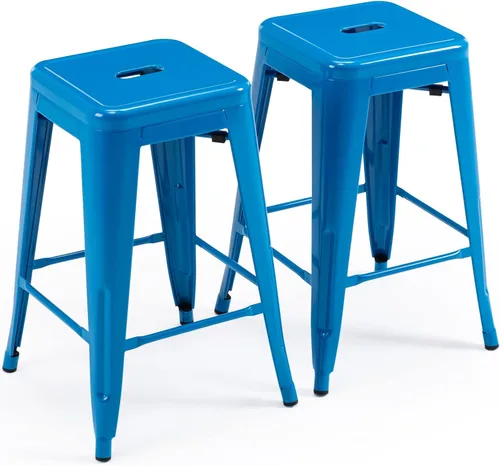 Vista 26 de Vogue Furniture Direct 24" Taburetes de bar de metal sin respaldo negros para interiores/exteriores, altura para encimera con asiento cuadrado