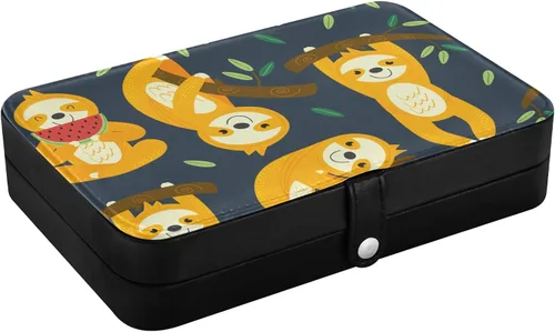 Vista 3 de Emelivor Joyero de viaje de piel sintética con diseño de perezosos divertidos, organizador de viaje, pequeño joyero para anillos, regalos, pulseras