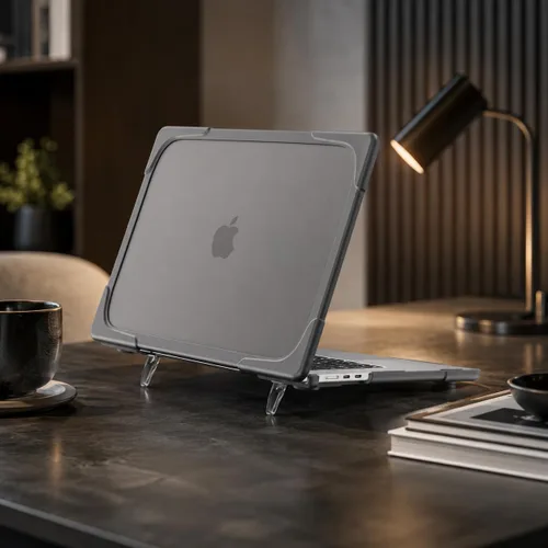 Vista 2 de Batianda - Funda resistente para MacBook Air de 15 pulgadas 2023-2026, color gris Ergonomic Foldable Stand Holds 22 lbs, TPU Bumper, Matte