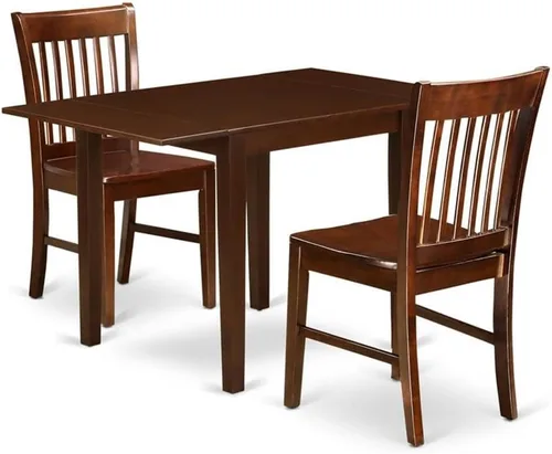 Vista 8 de East West Furniture NDNO3-BCH-W - Juego de comedor de 3 piezas para espacios pequeños que contiene una mesa de comedor rectangular con gotas y 2