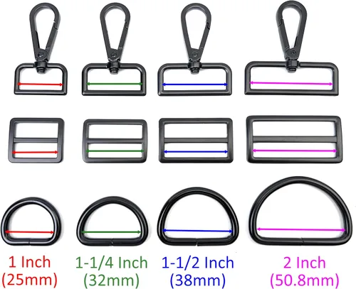 Vista 2 de 15 piezas de herrajes para bolso, ganchos giratorios de servicio pesado con anillos en D para bolso y hebillas deslizantes de tres guías