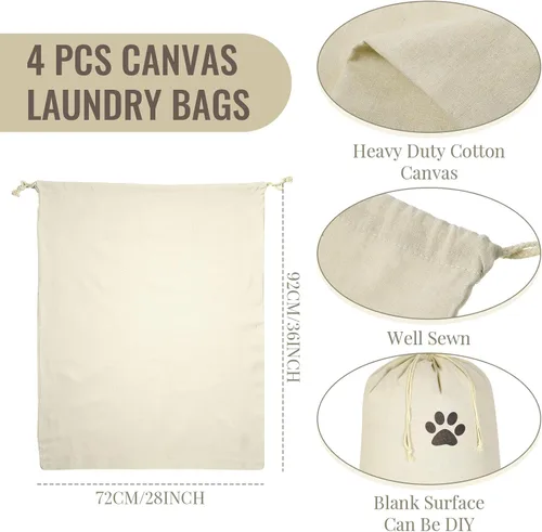 Vista 2 de Remagr 4 bolsas de lona de 28 x 36 pulgadas, grandes de algodón con cordón, forro de cesta resistente, lavable, ropa sucia para el hogar