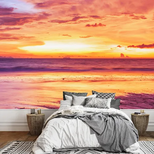 Vista 16 de wall26 Adhesivo mural removible para pared, isla tropical púrpura, playa, naturaleza, desierto, fotografía, realismo, paisaje rústico, decorativo