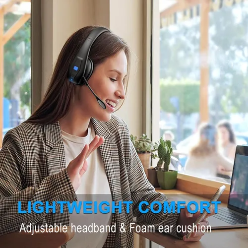 Vista 5 de CONAMBO JBT100 - Auriculares Bluetooth para camionero con doble micrófono con cancelación de ruido, CVC8.0, botón de silencio, auriculares