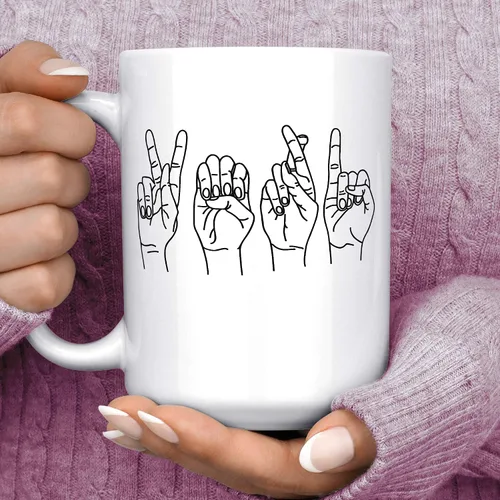 Vista 5 de ASL Fingerspelling Name - Taza de café de cerámica personalizada, 11 o 15 onzas