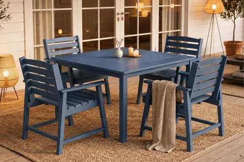 Vista 18 de Juego de comedor al aire libre HDPE para 4, mesa cuadrada y Negro