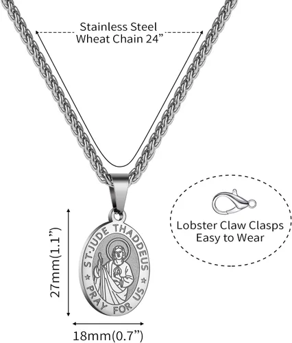 Vista 2 de RS Saint St MichaelChristopherJudeBenedictJosephAnthony Medal Necklace for Boys Men 24 In Religious gifts