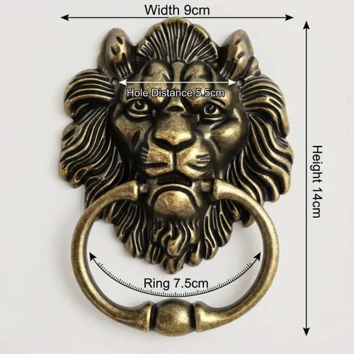 Vista 2 de QWORK Aldaba de puerta de bronce con cabeza de león antiguo, diseño clásico vintage