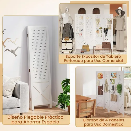 Vista 3 de Giantex Divisor de ambientes de 4 paneles, pantalla de privacidad plegable de granja de 4.7 pies, soporte de madera maciza para manualidades