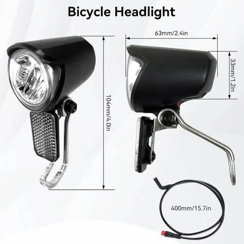 Vista 2 de Faro eléctrico para bicicleta, compatible con 12 V-60 V, conector impermeable de 2 pines, luz delantera de bicicleta eléctrica, luz frontal LED