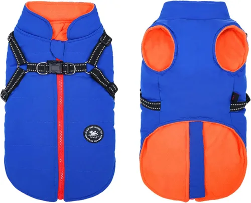 Vista 10 de Norbi - Chaqueta cálida para mascotas, arnés de chaleco para perros pequeños, abrigo de invierno 2 en 1 para cachorros, abrigo para clima frío XS