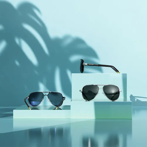 Vista 2 de ROCKNIGHT Lentes de sol polarizados estilo aviador para hombres y mujeres, lentes de sol con parte superior plana de metal, ligeras