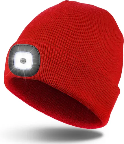 Vista 8 de Gorro LED unisex, linterna de invierno recargable por USB, gorro de Navidad con luz para hombre, esmeralda