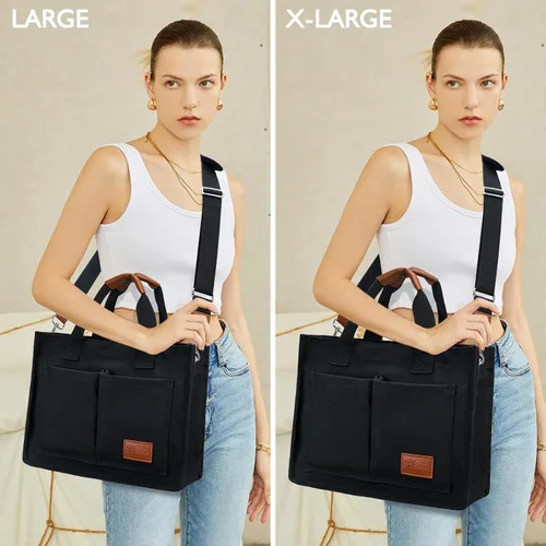 Vista 2 de Bolso grande de lona con compartimentos y cremallera para mujer de KKXIU, bolso cruzado, de trabajo, bíblico, de mensajero con bolsillos