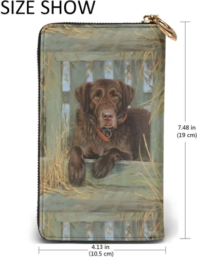 Vista 6 de Cartera larga con cremallera para mujer, Labrador Dog Lab Chocolate, lindo portatarjetas de crédito