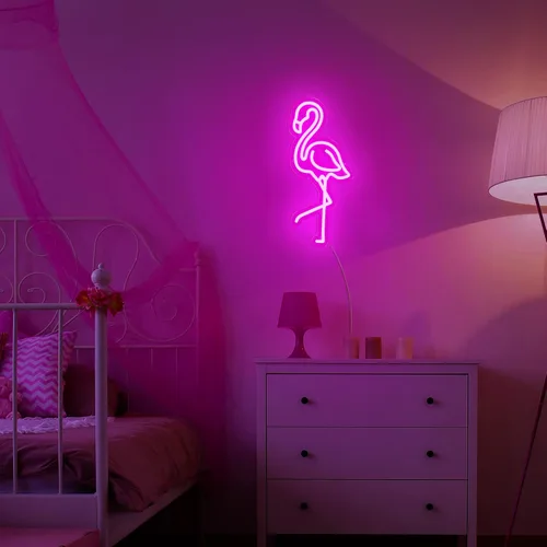 Vista 7 de ROCEEI Letrero de neón LED de flamenco tropical, luces de neón alimentadas por USB, letrero de arte de pared para decoración de Navidad, habitación