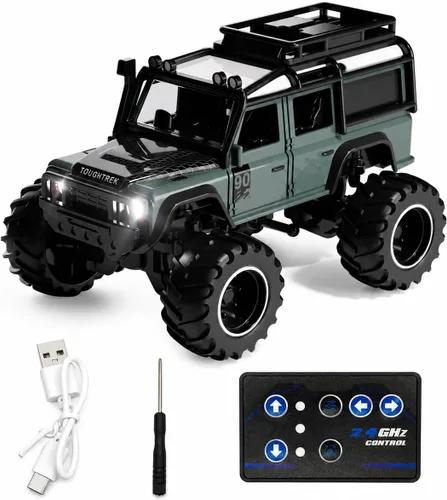 Vista 11 de 1:64 Mini RC Crawler Car, camión de control remoto de aleación con control de aplicación, controlador de 2.4 GHz, 3 modos de velocidad, luces LED