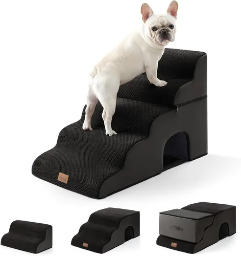Vista 32 de COZY KISS Escaleras anchas para perros pequeños de 15.7 pulgadas de alto, escalón para mascotas para cachorros, gatos mayores, rampa curva