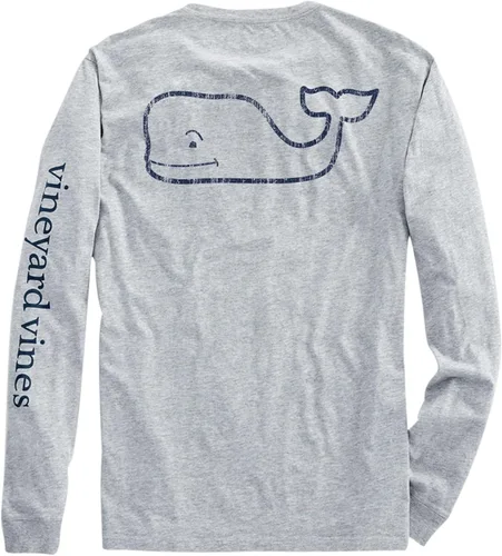 Vista 4 de vineyard vines Camiseta de manga larga con bolsillo vintage Whale para hombre Brezo gris