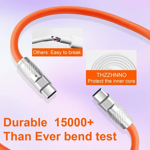 Vista 5 de Cable USB C 3.2 Gen2 de silicona de 3.3 pies, ultra flexible y suave, USB C de 20 Gbps 4K a 60 Hz, carga rápida, 100 W, cable tipo C