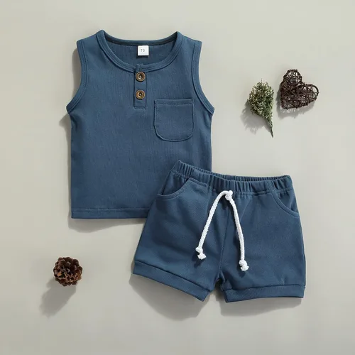 Vista 5 de CIYCUIT Conjunto de 2 piezas de ropa de verano para bebé, ropa de playa, sin mangas, pantalones cortos